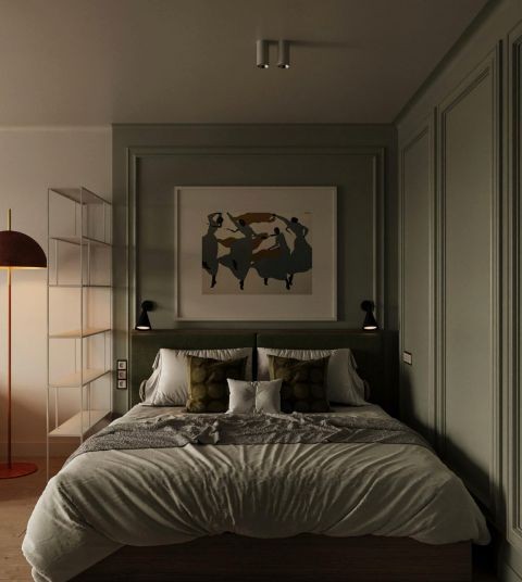 Номер Twin OAKS Hotel — спальня с мягким светом и оливковыми стенами.